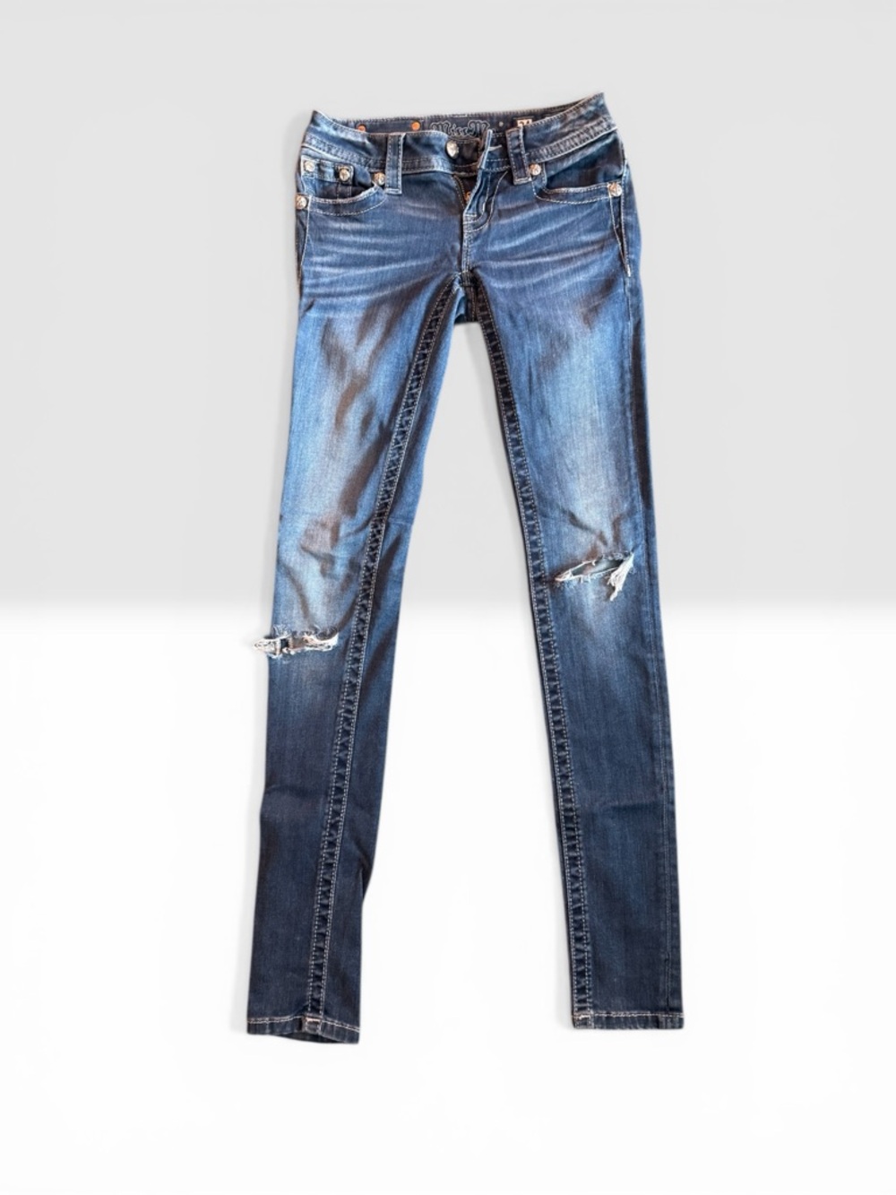 Women’s Dark Blue Skinny Ripped Jeans - Stylish Stretch Denim